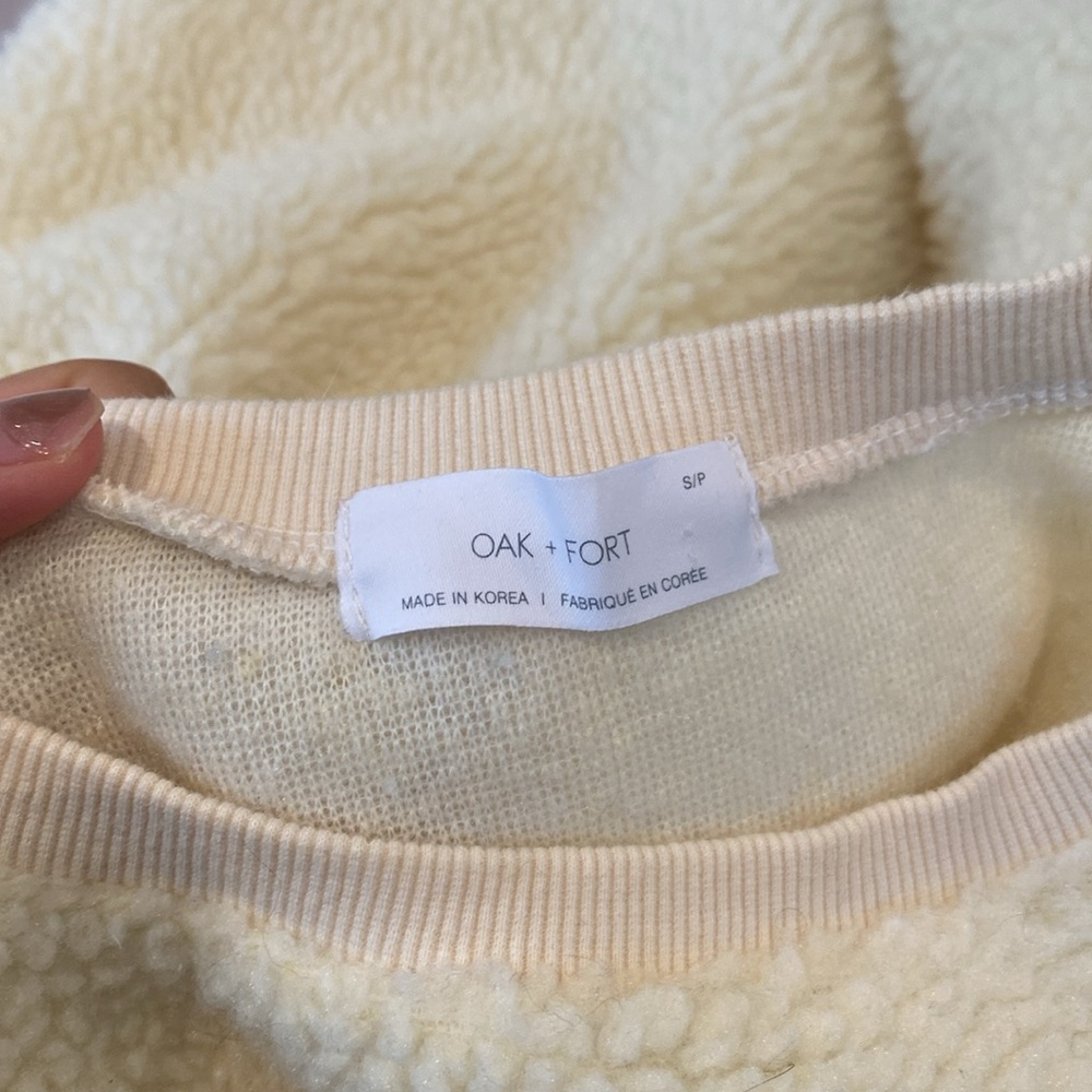 OAK + FORT Cream Sherpa Crew Neck Sweater - Picture 3 of 3